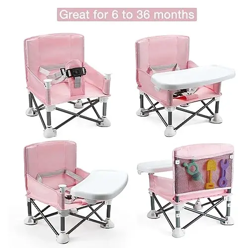 PandaEar Portable Baby Seat Travel| Compact Fold with Straps for Indoor/Outdoor Use| Great for Camping, Beach, Lawn |Toddlers, Kids, Boys, Girls (Pink) - PANDAEAR (1)
