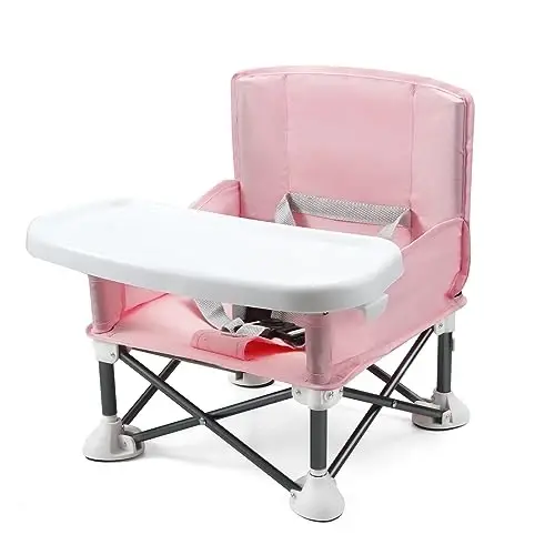 PandaEar Portable Baby Seat Travel| Compact Fold with Straps for Indoor/Outdoor Use| Great for Camping, Beach, Lawn |Toddlers, Kids, Boys, Girls (Pink) - 1