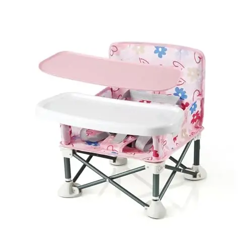 PandaEar Portable Baby Seat Travel| Compact Fold with Straps for Indoor/Outdoor Use| Great for Camping, Beach, Lawn |Toddlers, Kids, Boys, Girls (with Placemat, Pink) - 1