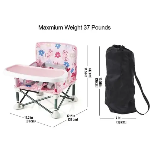 PandaEar Portable Baby Seat Travel| Compact Fold with Straps for Indoor/Outdoor Use| Great for Camping, Beach, Lawn |Toddlers, Kids, Boys, Girls (with Placemat, Pink) - 2