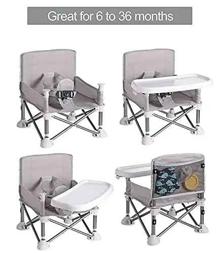 PandaEar Portable Baby Seat Travel| Compact Fold with Straps for Indoor/Outdoor Use| Great for Camping, Beach, Lawn |Toddlers, Kids, Boys, Girls (Grey) - PANDAEAR (1)
