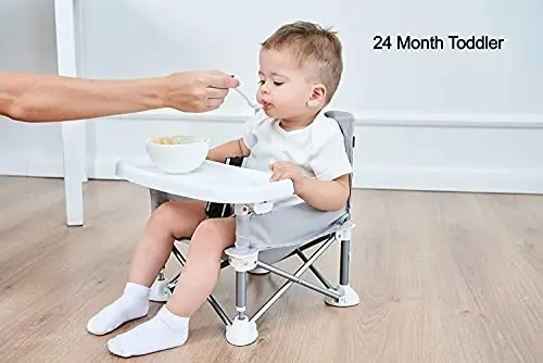 PandaEar Portable Baby Seat Travel| Compact Fold with Straps for Indoor/Outdoor Use| Great for Camping, Beach, Lawn |Toddlers, Kids, Boys, Girls (Grey with Placemat) - 1
