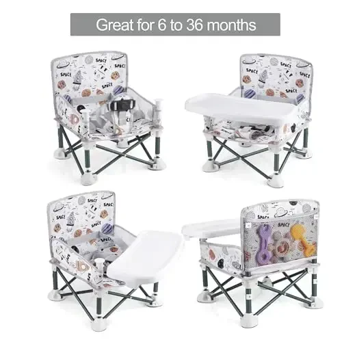 PandaEar Portable Baby Seat Travel| Compact Fold with Straps for Indoor/Outdoor Use| Great for Camping, Beach, Lawn |Toddlers, Kids, Boys, Girls (Without Placemat, White) - PANDAEAR (1)