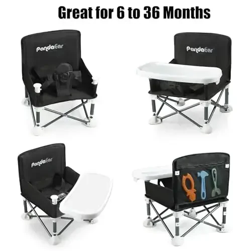 PandaEar Portable Baby Seat Travel| Compact Fold with Straps for Indoor/Outdoor Use| Great for Camping, Beach, Lawn |Toddlers, Kids, Boys, Girls (Black) - 2