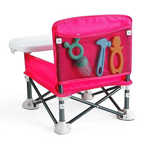 PandaEar Portable Travel Booster Seat with Tray| Folding Baby Seat Booster High Chair for Dining Table| Compact Camping Chair for Lawn, Beach Indoor/Outdoor Use| Toddlers, Kids (Pink) - 49