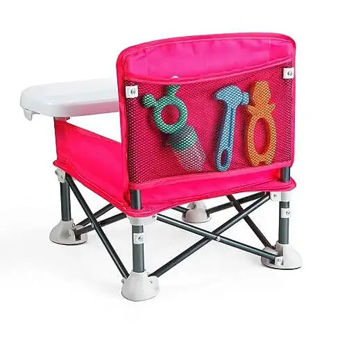 PandaEar Portable Travel Booster Seat with Tray| Folding Baby Seat Booster High Chair for Dining Table| Compact Camping Chair for Lawn, Beach Indoor/Outdoor Use| Toddlers, Kids (Pink) - 35