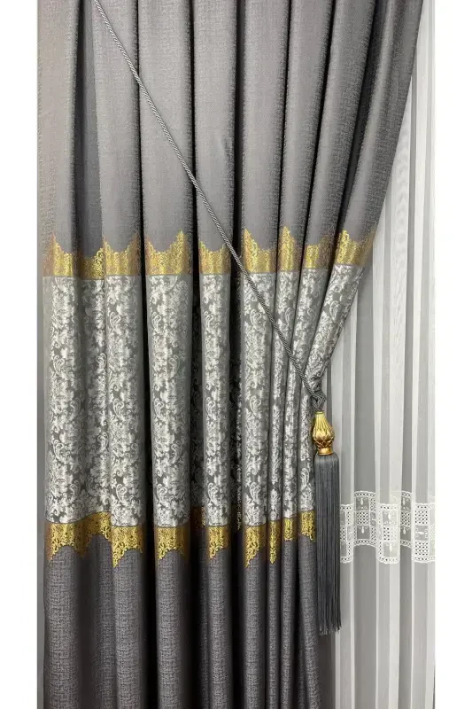 Panel Background Curtain Gray Single Wing Accordion Pleated Jacquard Semi-Gloss Patterned 100 X 260-Gray 2511 - 2
