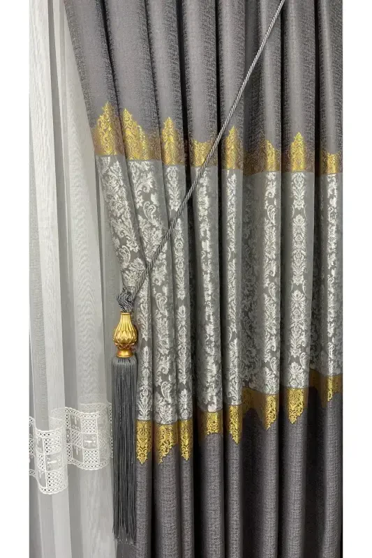 Panel Background Curtain Gray Single Wing Accordion Pleated Jacquard Semi-Gloss Patterned 100 X 260-Gray 2511 - 3