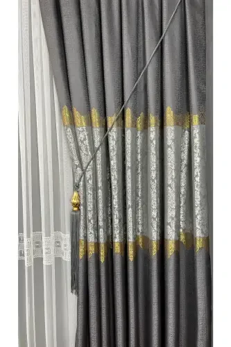 Panel Background Curtain Gray Single Wing Accordion Pleated Jacquard Semi-Gloss Patterned 100 X 260-Gray 2511 - 4