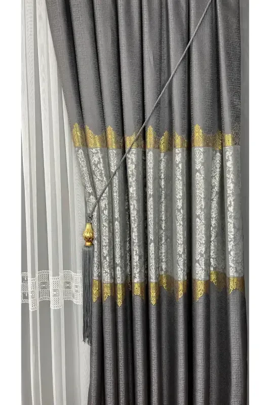 Panel Background Curtain Gray Single Wing Accordion Pleated Jacquard Semi-Gloss Patterned 100 X 260-Gray 2511 - 4