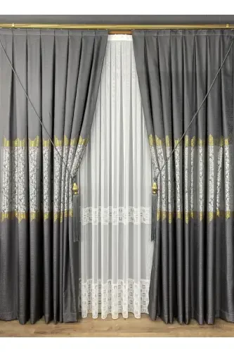 Panel Background Curtain Gray Single Wing Accordion Pleated Jacquard Semi-Gloss Patterned 100 X 260-Gray 2511 - 5