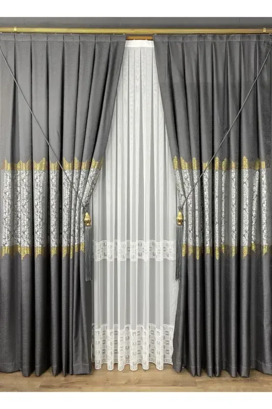 Panel Background Curtain Gray Single Wing Accordion Pleated Jacquard Semi-Gloss Patterned 100 X 260-Gray 2511 - 5