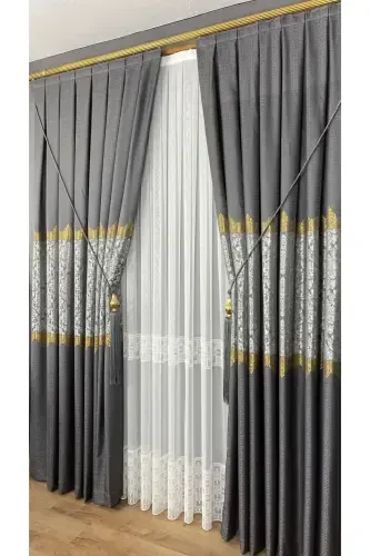 Panel Background Curtain Gray Single Wing Accordion Pleated Jacquard Semi-Gloss Patterned 100 X 260-Gray 2511 - 7