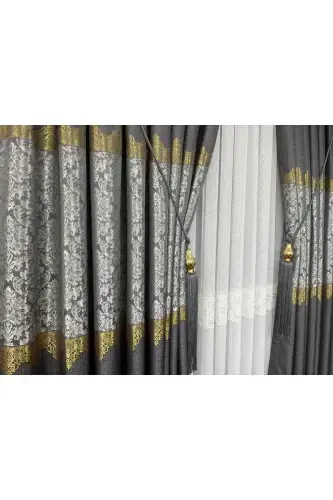Panel Background Curtain Gray Single Wing Accordion Pleated Jacquard Semi-Gloss Patterned 100 X 260-Gray 2511 - 8