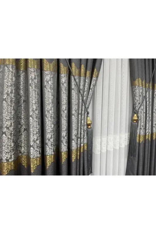 Panel Background Curtain Gray Single Wing Accordion Pleated Jacquard Semi-Gloss Patterned 100 X 260-Gray 2511 - 8