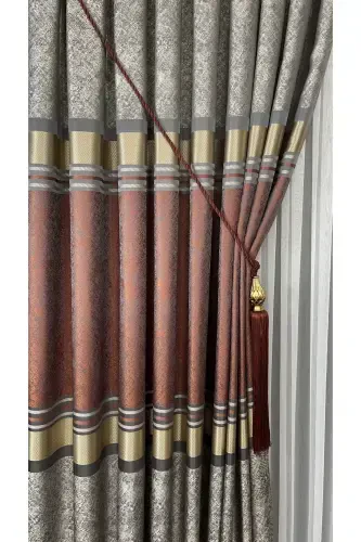 Panel Background Curtain Mink Tile Gold Single Wing Tight Pleated Jacquard Shiny Patterned 90 X 270-Tile 2526 - YUKA (1)