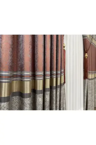 Panel Background Curtain Mink Tile Gold Single Wing Tight Pleated Jacquard Shiny Patterned 90 X 270-Tile 2526 - 8