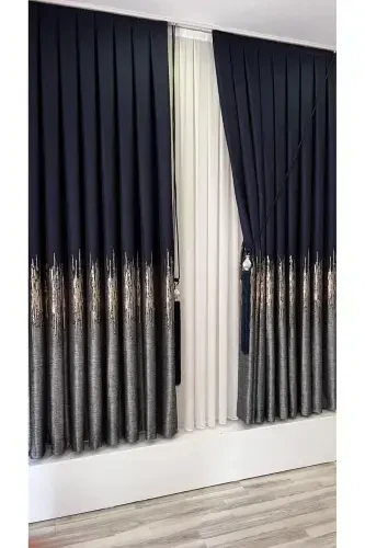 Panel Background Curtain Navy Gray (Single Wing)-Navy Gray - 1