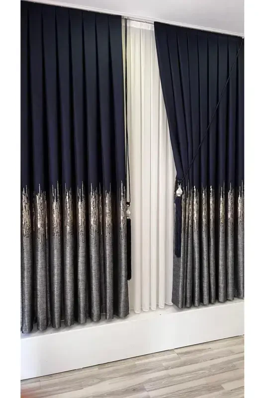 Panel Background Curtain Navy Gray (Single Wing)-Navy Gray - 1