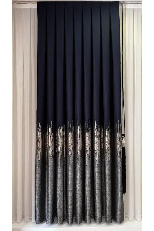 Panel Background Curtain Navy Gray (Single Wing)-Navy Gray - 3