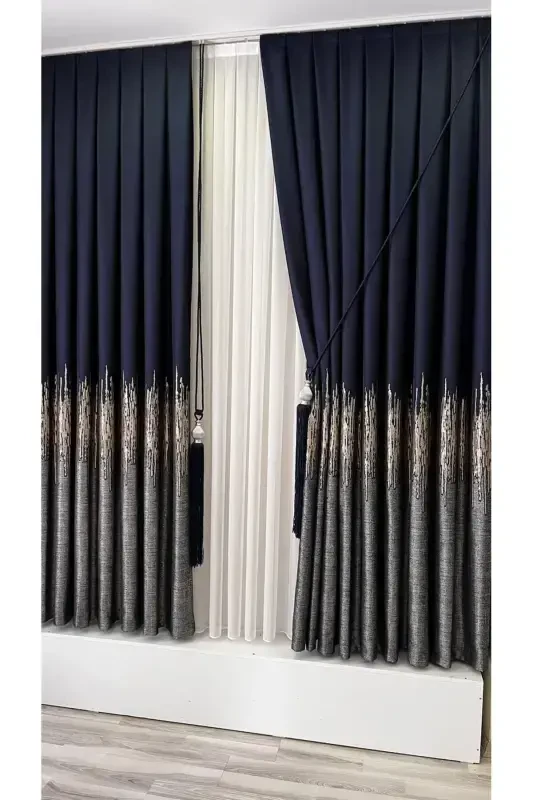 Panel Background Curtain Navy Gray (Single Wing)-Navy Gray - 8