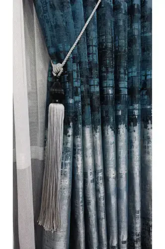 Panel Background Curtain Petrol Blue and Green Black Grey Multicolor Single Wing Accordion Pleated Yuka Home Luxury Series-Petrol Blue and Green - 1