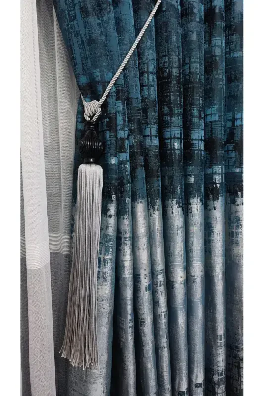 Panel Background Curtain Petrol Blue and Green Black Grey Multicolor Single Wing Accordion Pleated Yuka Home Luxury Series-Petrol Blue and Green - YUKA