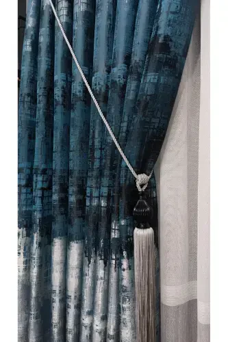 Panel Background Curtain Petrol Blue and Green Black Grey Multicolor Single Wing Accordion Pleated Yuka Home Luxury Series-Petrol Blue and Green - YUKA (1)