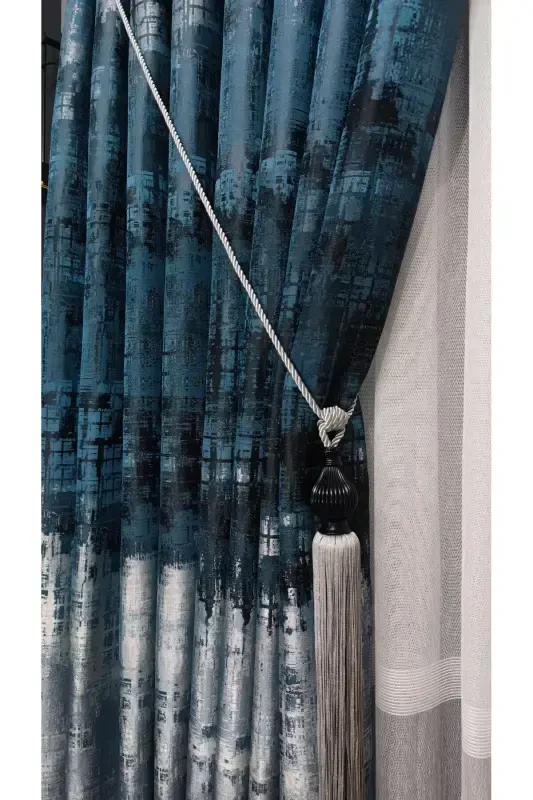 Panel Background Curtain Petrol Blue and Green Black Grey Multicolor Single Wing Accordion Pleated Yuka Home Luxury Series-Petrol Blue and Green - 2