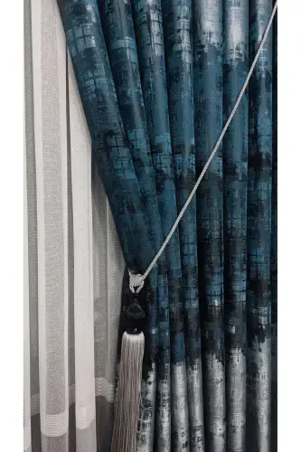 Panel Background Curtain Petrol Blue and Green Black Grey Multicolor Single Wing Accordion Pleated Yuka Home Luxury Series-Petrol Blue and Green - 4