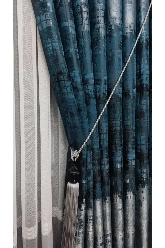 Panel Background Curtain Petrol Blue and Green Black Grey Multicolor Single Wing Accordion Pleated Yuka Home Luxury Series-Petrol Blue and Green - 4