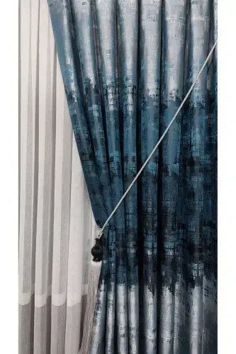 Panel Background Curtain Petrol Blue and Green Black Grey Multicolor Single Wing Accordion Pleated Yuka Home Luxury Series-Petrol Blue and Green - 5