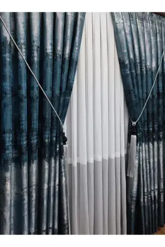 Panel Background Curtain Petrol Blue and Green Black Grey Multicolor Single Wing Accordion Pleated Yuka Home Luxury Series-Petrol Blue and Green - 7