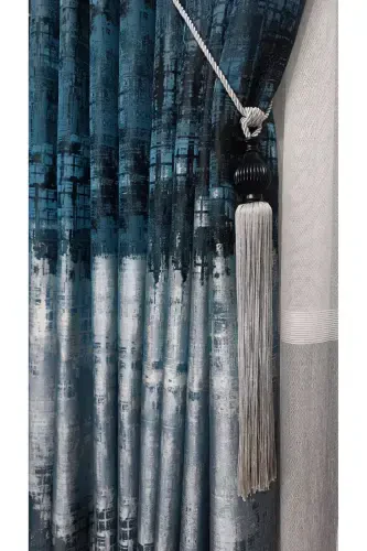 Panel Background Curtain Petrol Blue and Green Black Grey Multicolor Single Wing Accordion Pleated Yuka Home Luxury Series-Petrol Blue and Green - 8