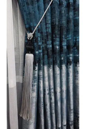 Panel Background Curtain Petrol Blue and Green Black Grey Multicolor Single Wing Accordion Pleated Yuka Home Luxury Series-Petrol Blue and Green - 8