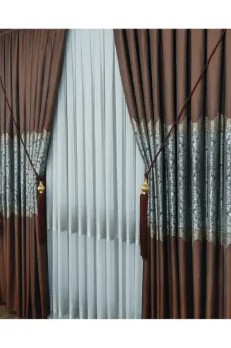 Panel Background Curtain Tile Grey and Gold Striped Patterned Single Wing Closely Pleated Jacquard Semi-Gloss-Tile 2512 - 4