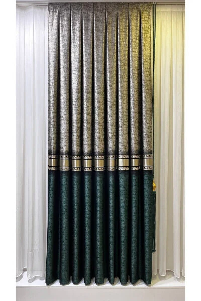 Panel Curtain Emerald Green Gray (Single Wing) - FON DÜNYASI