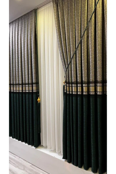 Panel Curtain Emerald Green Gray (Single Wing) - FON DÜNYASI (1)
