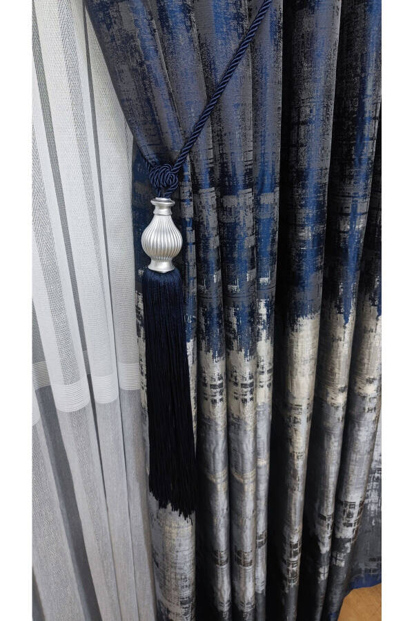 Panel Curtain Navy Black Gray Multicolored Patterned Single Wing Tight Pleated Yuka Home Luxury Series - 4