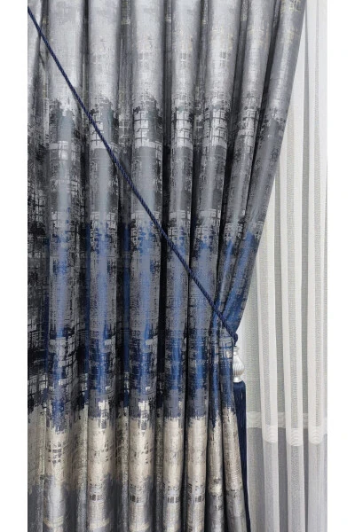 Panel Curtain Navy Black Gray Multicolored Patterned Single Wing Tight Pleated Yuka Home Luxury Series - YUKA (1)