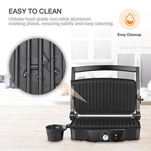 Panini Maker, iSiLER 2 Slice Panini Press Grill, Sandwich Maker Non-Stick Coated Plates, Opens 180 Degrees for Panini - 6