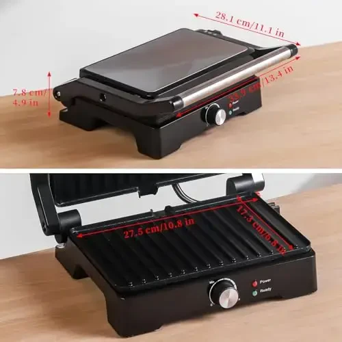 Panini Press Grill Sandwich Maker, Large Electric 3 in 1 Panini Sandwich Maker Grill, Open 180 Degrees for Grill Indoor, Perfect for Grilling Steaks, Burger, Sandwich,Non-stick Pan, Black - 6