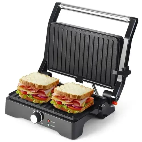 Panini Press Grill Sendvich Tayyorlovchi, Katta Elektr 3 v 1 Panini Sendvich Tayyorlovchi Grili, Ichki Gril uchun 180 Daraja Ochiq, Steaklar, Burgerlar, Sendvich, Yopishmaydigan Tova, Qora uchun ideal - 1