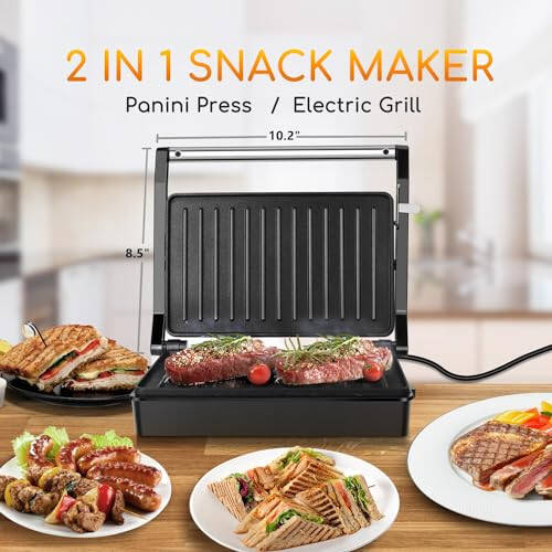 Panini Press Sandviç yasash mashinasi, Aigostar 1000W sendvich press gril, yopishqoq qoplamalar, indikator chiroq, qulflash qopqoq, sovuq ushlash tutqichi, Panini Press grilini saqlash va tozalash oson - 3