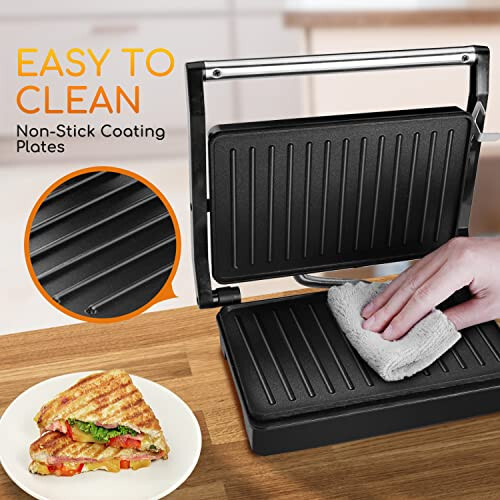 Panini Press Sandviç yasash mashinasi, Aigostar 1000W sendvich press gril, yopishqoq qoplamalar, indikator chiroq, qulflash qopqoq, sovuq ushlash tutqichi, Panini Press grilini saqlash va tozalash oson - 5