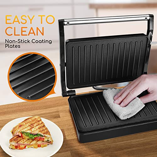 Panini Press Sandviç yasash mashinasi, Aigostar 1000W sendvich press gril, yopishqoq qoplamalar, indikator chiroq, qulflash qopqoq, sovuq ushlash tutqichi, Panini Press grilini saqlash va tozalash oson - 5