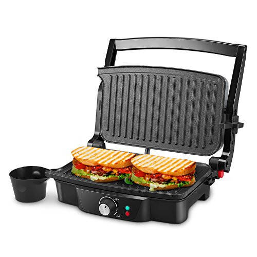 Panini yasovchi mashina, iSiLER 2 boʻlak Panini Press Grill, Panini uchun 180 daraja ochiladigan sandvich yasovchi mashina, yopishqoq qoplamasiz plastinalar - 1