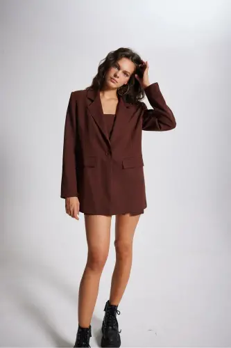 Panky Blazer Ceket Kahve-Kahverengi - 1