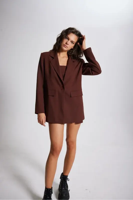 Panky Blazer Ceket Kahve-Kahverengi - 1