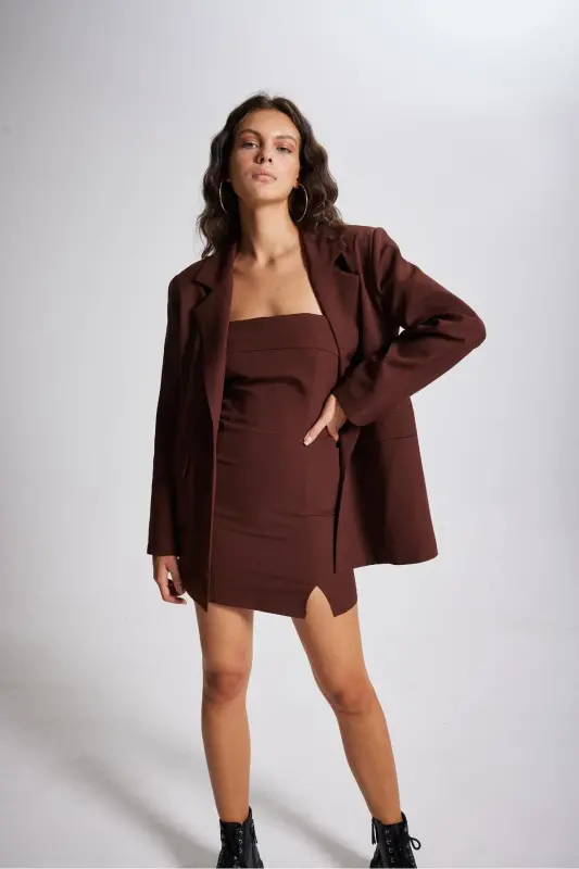 Panky Blazer Ceket Kahve-Kahverengi - 4